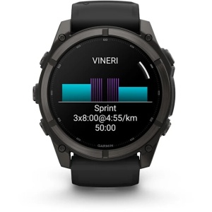 Smartwatch GPS Garmin fēnix 9 Sapphire 51mm Titanium cu ecran AMOLED și carcasă Carbon Grey DLC.