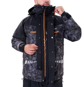 Costum tehnic de iarnă Graff WARMGUARD Winter Set 219-O-B-4 Black, jachetă și pantalon de culoare neagră, echipat cu membrană BRATEX de 25.000mm, izolație SUBZERO, finisaj hidrofob DRY CARE și fermoare etanșe YKK AquaGuard.