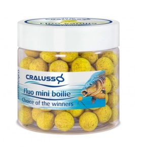 Cralusso Fluo Mini Boilie Pop-Up 40g – mini boiliesuri fluorescente cu flotabilitate ridicată și aromă intensă, ideale pentru feeder, method feeder și pescuit la crap.