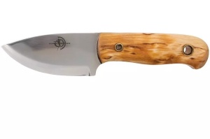 Cuțit Helle Mandra – Instrument full-tang compact cu lamă de 69mm din oțel triplu laminat, mâner din mesteacăn și teacă tradițională din piele
