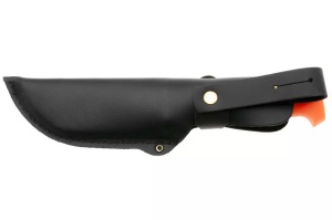 Cuțit Marttiini Martef pentru jupuit – Instrument polivalent cu lamă de 110mm, înveliș Martef anti-frecare, cârlig de jupuire și mâner portocaliu de înaltă vizibilitate