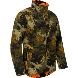 Jachetă reversibilă de vânătoare din fleece silențios Blaser Silence Rotation Silence Camo și Blaze Orange.