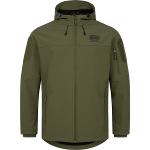 Jachetă Mauser Tornado Softshell Matt Olive – Echipament outdoor rezistent la vânt, cu material elastic, glugă integrată și panouri Velcro tactice