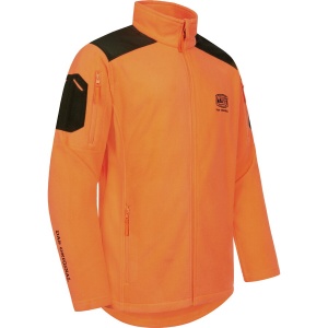 Jachetă polar vânătoare Mauser Silent Fleece Pure Blaze Orange de înaltă vizibilitate cu guler înalt.
