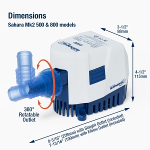 Pompă Santină Automată Attwood Sahara MK2 S800 – Sistem profesional de 3028L/h cu rotor X-Air™ anti-blocaj, ștuțuri interschimbabile și valvă antiretur pentru siguranță marină.