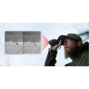 Monocular termic Hikmicro Lynx S LE15S cu senzor 12μm, display OLED 800×600 și rază de detecție 750m – ideal pentru observație nocturnă la vânătoare.