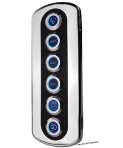 Panou electric din fibra de carbon Osculati 12V IP66 cu otel inox 316, 6 intrerupatoare 20A si LED rosu sau albastru.