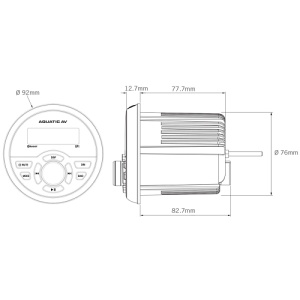 Player Marine Stereo Aquatic GP1 – Unitate audio compactă neagră cu Bluetooth și USB, certificare IP65 și afișaj LCD monocrom, ideală pentru montaj în bordul ambarcațiunilor.