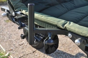 Scaun Mivardi Feeder Master Cu Sistem Transport – Vizualizare configurație troller cu roată pneumatică și spătar înalt pentru confort extrem.