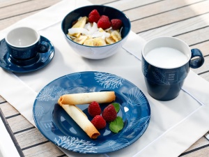 Set de 6 farfurii antialunecare pentru desert de 19cm din colecția Living de la Marine Business, fabricate din melamină incasabilă cu inel antiderapant din cauciuc, ideale pentru ambarcațiuni și iahturi.