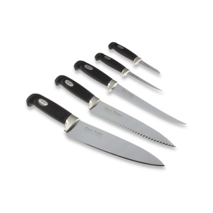 Set Marttiini Condor Kitchen Professional – Ansamblu de 5 cuțite culinare esențiale cu stativ din fag alb pentru protecția lamei și organizare profesională.
