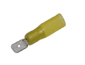 Set 5 Papuci Tată 6.3mm – Vedere de profil evidențiind lamelă din cupru argintat și tubul termocontractibil cu gel pregătit pentru etanșare marină profesională