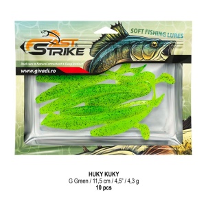 Shad suplu impregnat cu miros Fast Strike Huky Kuky 11.5cm 4.3g 10 bucati plic cu tavita rigida.