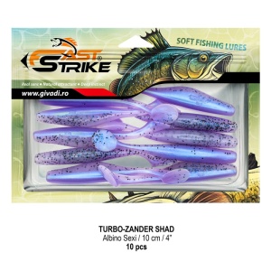 Shad de șalău Fast Strike Turbo Zander 10cm 10bucati blister rigid pentru pescuit la răpitori.