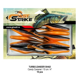 Shad de șalău Fast Strike Turbo Zander 10cm 10bucati blister rigid pentru pescuit la răpitori.