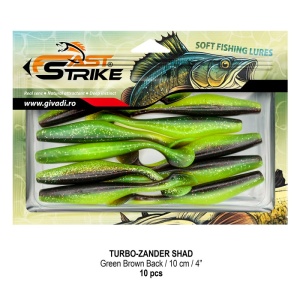 Shad de șalău Fast Strike Turbo Zander 10cm 10bucati blister rigid pentru pescuit la răpitori.