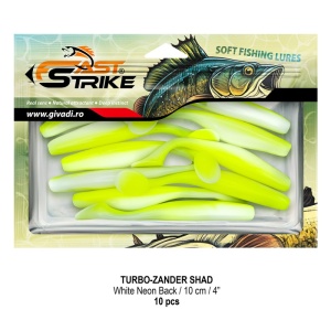 Shad de șalău Fast Strike Turbo Zander 10cm 10bucati blister rigid pentru pescuit la răpitori.