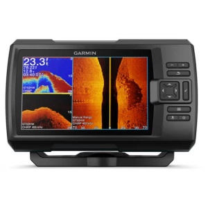 Garmin Striker Vivid 5CV fishfinder compact de 5 inch cu traductor GT20 și sonar CHIRP ClearVü pentru pescuit precis.