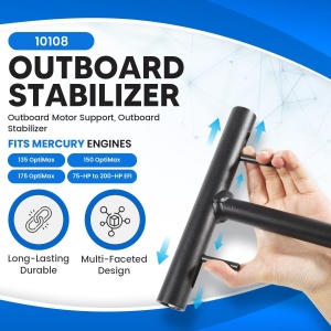 Suport profesional pentru transport motor barcă Attwood Lock N’ Stow – Dispozitiv compact din oțel vopsit electrostatic și pini din inox, proiectat pentru motoare Mercury OptiMax și EFI între 75 și 200CP.