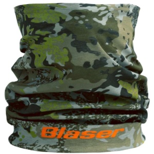 Bandană multifuncțională Blaser Multi-Tube HunTec Camo fără cusături cu logo Blaser pentru vânătoare montană.