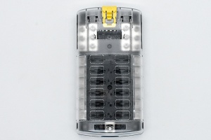 Bloc sigurante ATO/ATC Blue Water EVAL cu bara negativa, capac transparent si suruburi din otel inoxidabil.