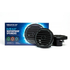 Pereche de boxe coaxiale marine Aquatic AV Elite EL424 de 6.5 inch – Difuzoare premium negre cu putere maximă de 240W la 4 Ohmi, sistem de iluminare LED RGB integrat pe con și etanșeitate certificată IP65.