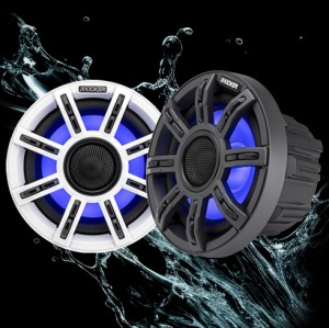 Sistem de boxe coaxiale premium marine Kicker MSC65 (51MSC65) de 6.5 inch – Pereche de difuzoare de lux Real Marine cu putere maximă de 195W la 4 Ohmi, iluminare LED RGB integrată și finisaj de înaltă rezistență IP66.
