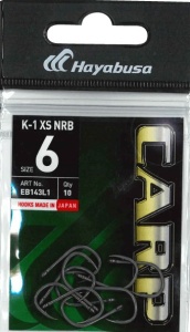Cârlige Hayabusa K1 XS Nonreflect Black Nickel cu ochet drept, finisaj mat și vârf extrem de ascuțit pentru pescuit în zone dificile.