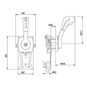 Caseta de comandă încastrată universală Ultraflex B310 pentru motoare marine – Manșă laterală premium cu pârghie unică, buton de trim integrat, protecție la pornire în viteză și compatibilitate cu cabluri C2, C8 și C5.