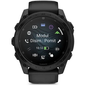 Ceas smartwatch GPS tactic Garmin tactix 8 Standard AMOLED 51mm cu ramă din titan și lanternă verde.