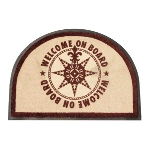 Covor Intrare Dreptunghiular Welcome On Board Marine Business, 75x50cm Antiderapant (Bej / Albastru)