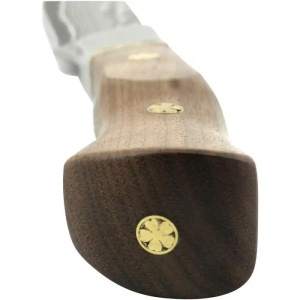 Cuțit vânătoare Parforce Damasc Rotmilan cu lamă stratificată și mâner ergonomic din lemn Swartzia – detaliu gardă protecție.