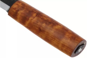 Cuțit Helle Viking – Model istoric robust cu lamă de 110mm din oțel carbon triplu laminat, finisaj rustic și mâner din mesteacăn curly.