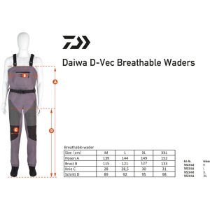 Daiwa D-Vec Breathable Zipped Waders detaliu fermoar YKK si material respirabil 4 straturi.