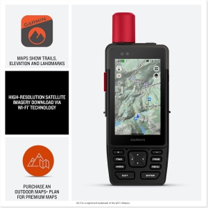 Garmin GPSMAP H1i Plus – dispozitiv GPS premium cu ecran tactil 3,5", tehnologie satelitară inReach®, camere integrate, hărți TopoActive și navigație multi-GNSS. Construcție MIL-STD-810, autonomie extinsă și funcții avansate pentru expediții, vânătoare și