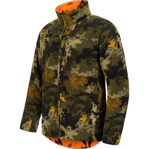 Jachetă reversibilă de vânătoare din fleece silențios Blaser Silence Rotation Silence Camo și Blaze Orange.