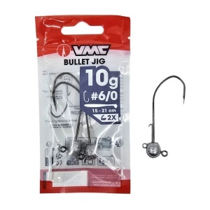 Jig VMC Bullet Jig Nickel nr. 6/0 cu cap hidrodinamic tip glonț și cârlig forjat din oțel Vanadium.
