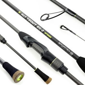 Lansetă Sportex X-Act Trout RS-2 Spoon 1.85m – ultralight, blank Toray Carbon, acțiune Medium și control perfect pentru lingurițe mici la pescuitul păstrăvului.