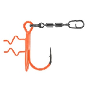 Montură stinger pentru pescuit pelagic BKK Pelagic Stinger-21 UVO cu ancoră portocalie fluorescentă și pini Assist Spear.