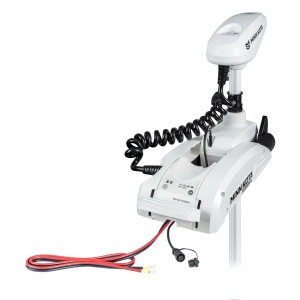 Motor electric alb premium de proovă Minn Kota Riptide Terrova® 55lb 12V cu lungimea axului de 137cm, echipat cu mecanism de asistență Lift-Assist, telecomandă wireless premium cu ecran LCD și sistem Advanced GPS, alimentat optim de o baterie Litiu LiFePO