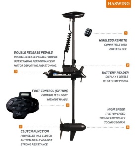 Motor trolling Haswing Cayman B 80lb GPS White – montaj pe prova, control wireless și funcție de ancorare electronică