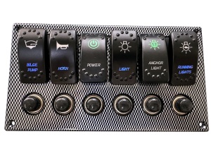 Panou Electric Carbon 6P 12V/24V cu 6 Sigurante Automate Electron EVAL IP68
