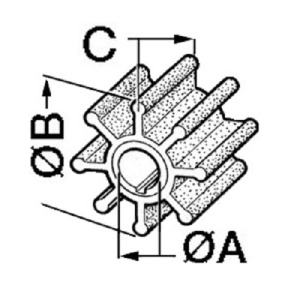 Rotor pompă apă Albin Group 06-03-066 – Fabricat în Suedia, 8 pale, diametru 40.8 mm, compatibil Mercury 8-20 CP și Sierra 18-8921.