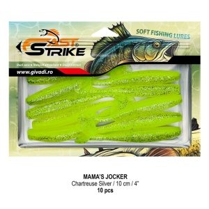 Shad Fast Strike Mama's Jocker 10cm cu corp segmentat și silicon impregnat cu aromă.