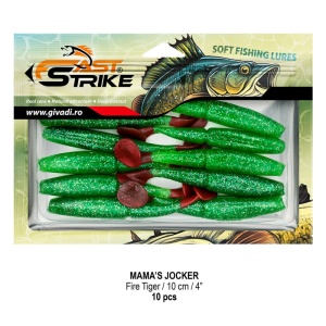 Shad Fast Strike Mama's Jocker 10cm cu corp segmentat și silicon impregnat cu aromă.