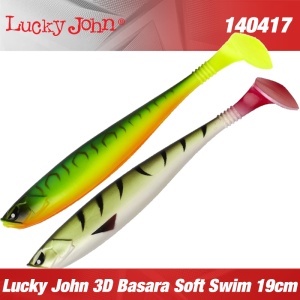 Lucky John 3D Basara Soft Swim 19cm – shad ultra-realist cu finiș holografic și acțiune naturală, ideal pentru răpitori mari. 2 bucăți/plic