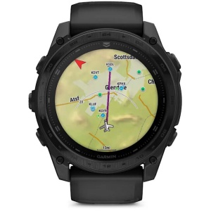 Ceas smartwatch GPS tactic Garmin tactix 8 Standard AMOLED 51mm cu ramă din titan și lanternă verde.