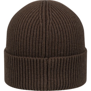 Fes tricotat din lână Blaser Tommy Rib Dark Brown cu manșetă lată și logo Argali metalic.