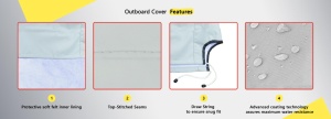 Husă universală pentru cap motor outboard Oceansouth – Prelată premium pentru depozitare, iernare și transport rutier, realizată din poliester high-tech 340 g/m² cu tehnologie Cyclone Protect, interior matlasat și protecție UV UPF 50+.