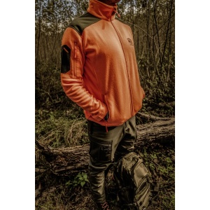 Jachetă polar vânătoare Mauser Silent Fleece Pure Blaze Orange de înaltă vizibilitate cu guler înalt.